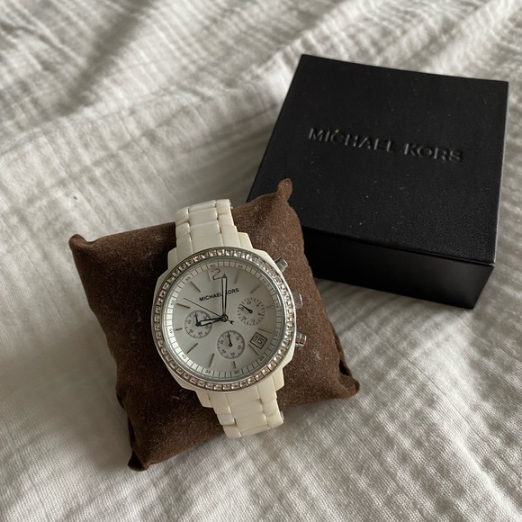 Michael Kors Accessories - Michael Kors White Ceramic Crystal-Trim Chronograph Watch